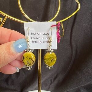 Lampwork Sterling Silver Mustard Yellow Drop Earrings